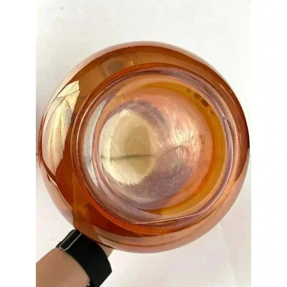 VTG Carnival Glass Orange Iridescent Pitcher Glass Blown Hand Painted 10" Floral - Picture 3 of 16